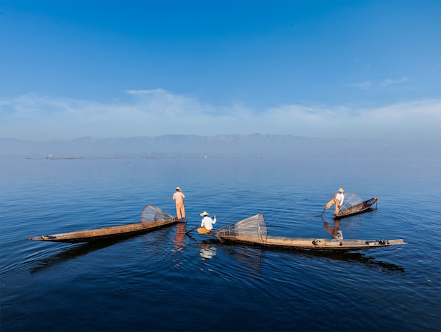 Burmese fisherman at Inle lake, Myanmar