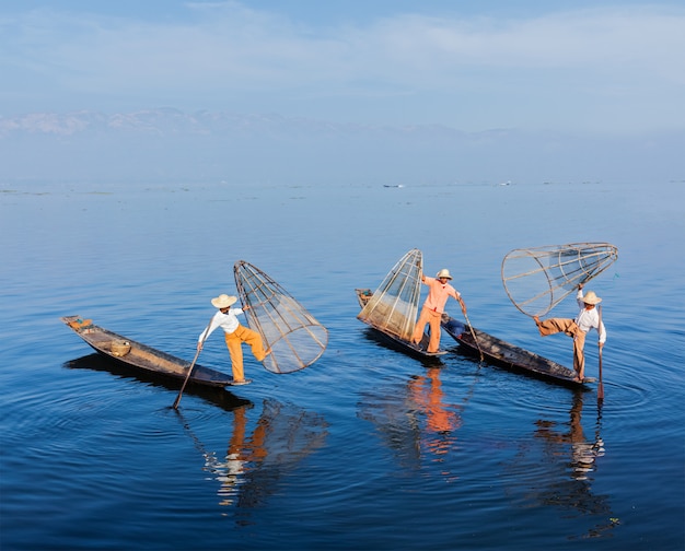 Burmese fishermen at Inle lake, Myanmar