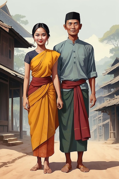 Photo burmese man and woman illustration