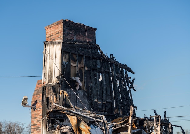 Burned out remains of an office building destroyed by fire