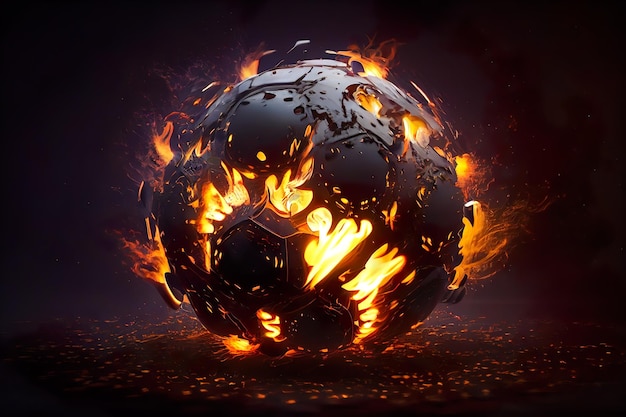 burning ball in the fire , Football is surrounded by fire