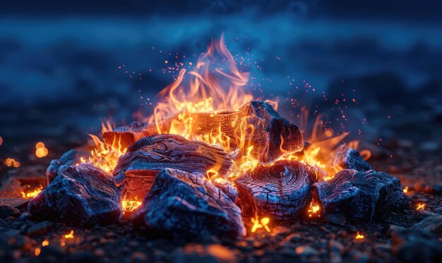 Burning campfire bonfire detailed wallpaper with wood and fire on plain color background Generate AI