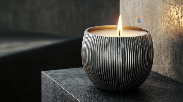 Burning Candle in Black and White Decor