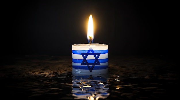 a burning candle set against the backdrop of the Israel flag in observance of International Holocaust Remembrance Day