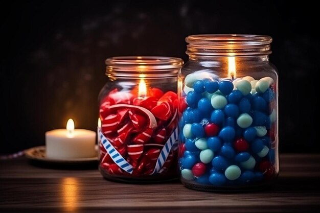 Photo burning candles in the candies jar for independence day celebration