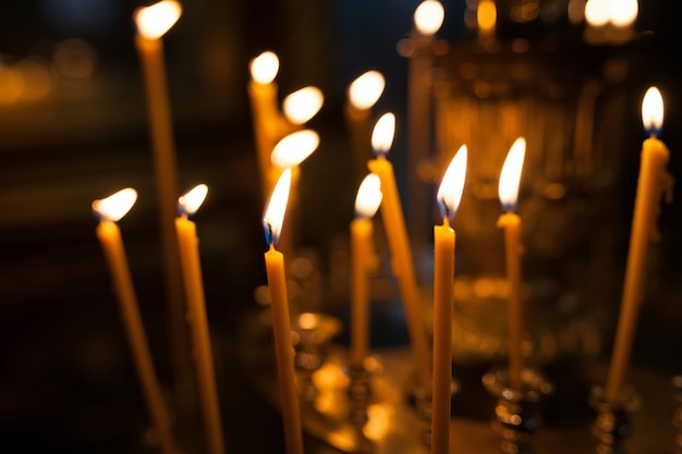 Burning candles in the church.