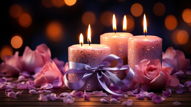 Burning Candles Gift Box Rose Petals Background HD Illustrations