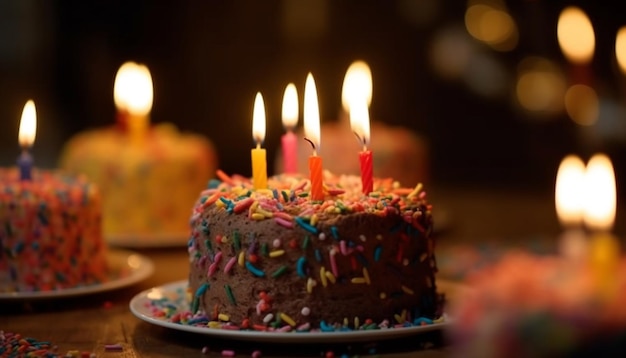 Burning candles illuminate sweet birthday indulgence joyfully generated by AI