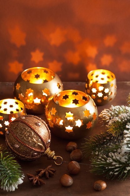 Burning christmas lanterns and decoration