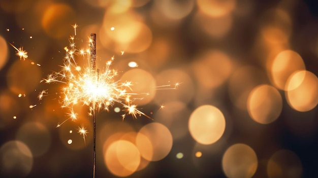 Burning Christmas sparkler lights on dark bokeh background