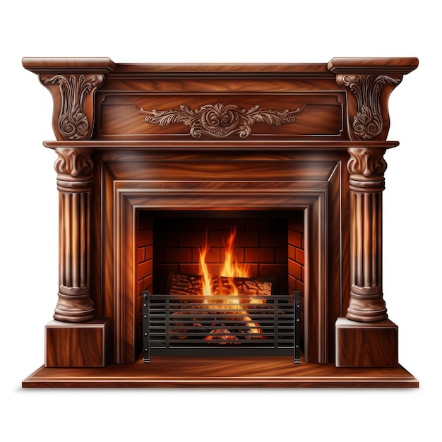 Burning classic fireplace Luxury fireplace isolated