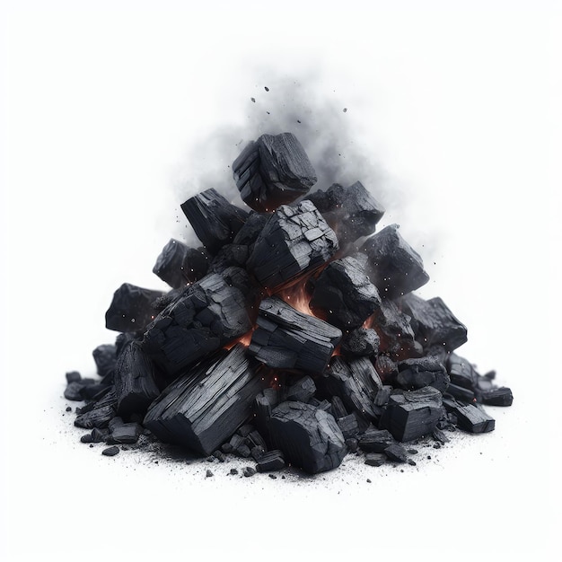 Burning coal isolated on white background