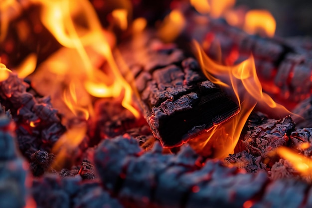 Burning firewood in the fireplace closeup Abstract background