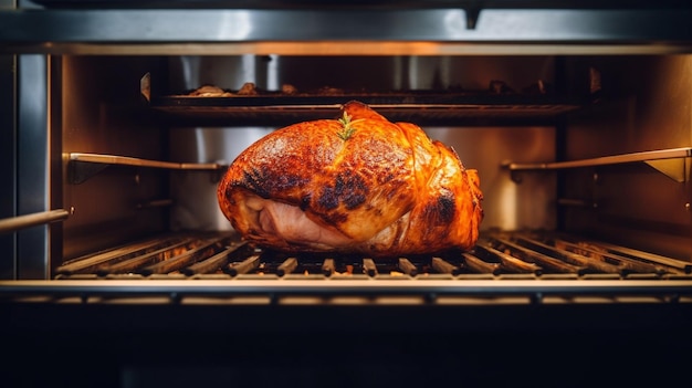 Burning grill in the oven at restaurant kitchen