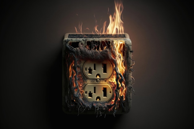 Burning plug from a short circuit at home Ai generated