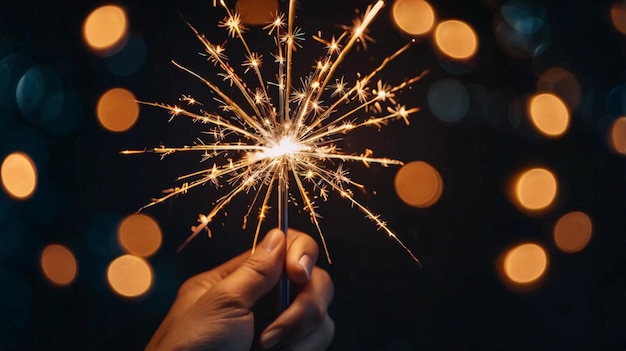 Photo burning sparkler with bokeh light background