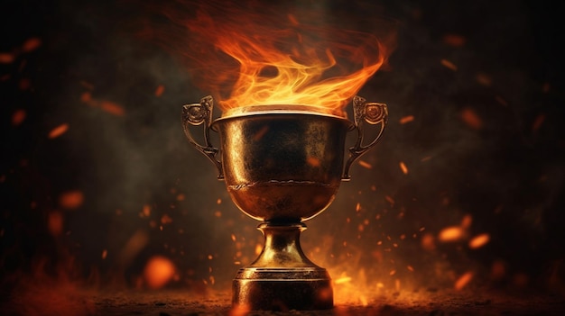 Burning trophy goblet Winner in a competition