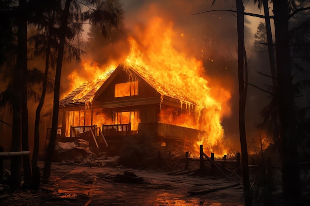 Burning wooden house