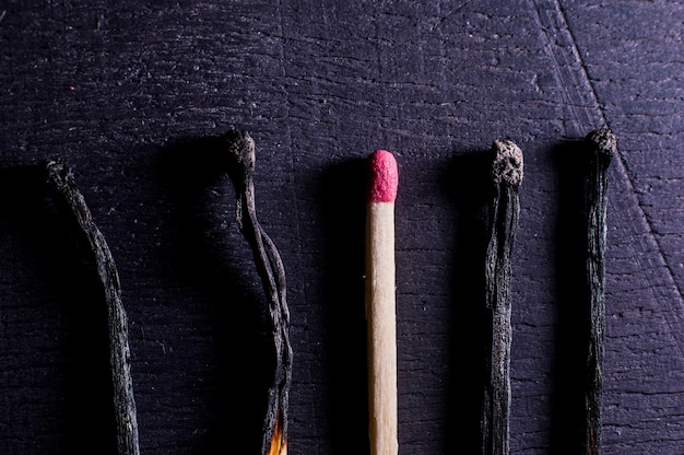 A burning wooden matches closeup