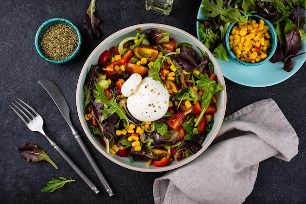 Burrata cheese with vegetable salad