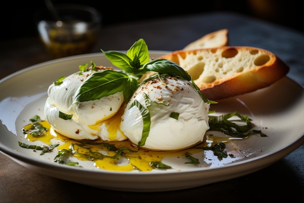 Burrata with olive oil and basil