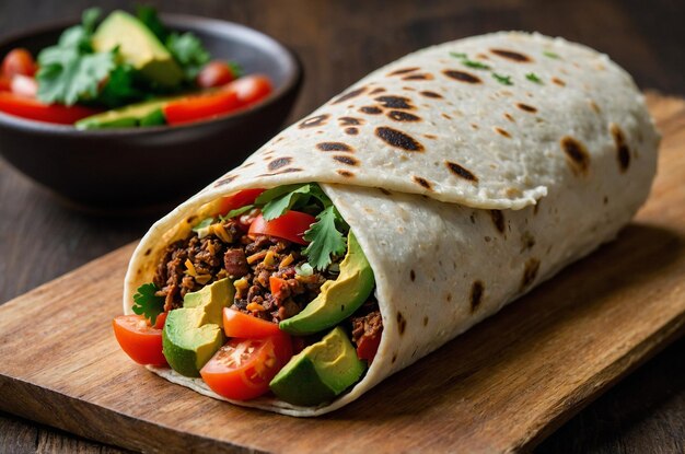 Burrito bowl with fresh veggies beans and avocado