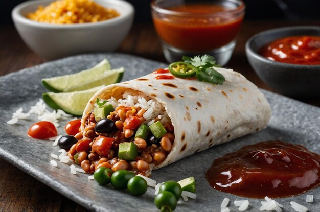 Burrito with Beans Rice and Hot Sauce