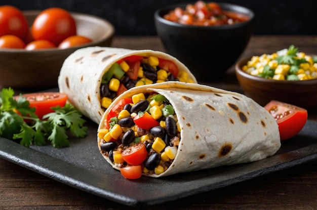 Burrito with black beans corn and tomatoes