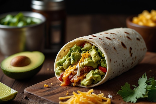 Photo burrito with fresh guacamole and cheese delicious burritos food image graphy