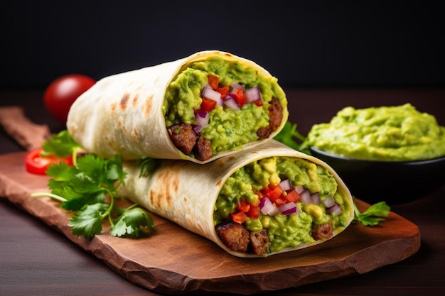 Photo burrito with fresh guacamole and cilantro delicious burritos food image photography