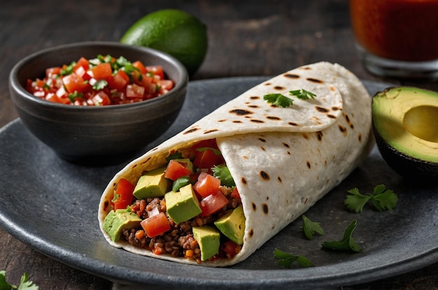 Burrito with Fresh Salsa and Sliced Avocado