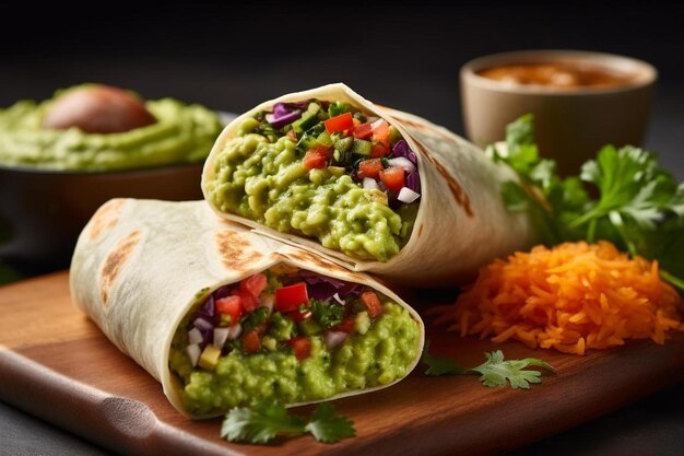 Burrito with Fresh Vegetables and Guacamole delicious Burritos food image photography