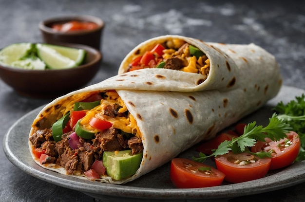 Burrito with Freshly Cooked Meat and Vegetables