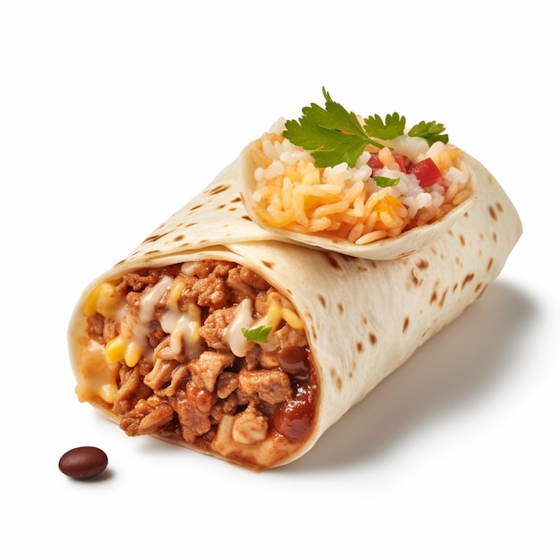 A burrito with a mexican food wrap on it