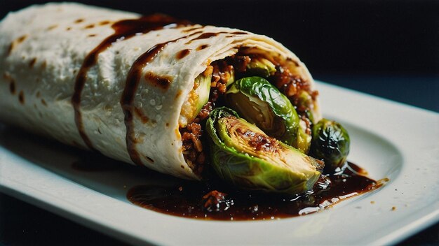 Photo burrito with roasted brussels sprouts and balsamic gla