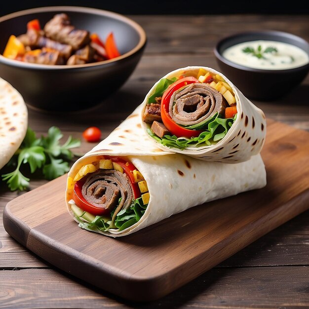 Photo burritos wraps with beef and vegetables