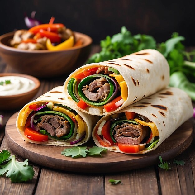 Burritos wraps with beef and vegetables