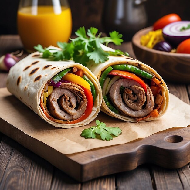 Photo burritos wraps with beef and vegetables