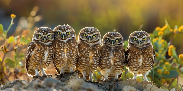 Photo burrowing owls athene cunicularia in their natural habitat concept wildlife photography bird watching conservation efforts ecosystem diversity nature exploration