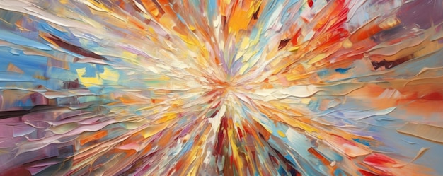 Burst of abstract colors radiating from a central point evoking a sense of joy panorama