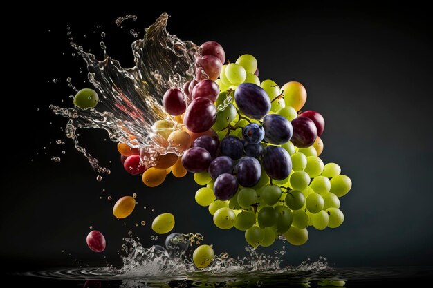 Burst of Fresh Grapes with Water Splash Created with Generative AI Technology