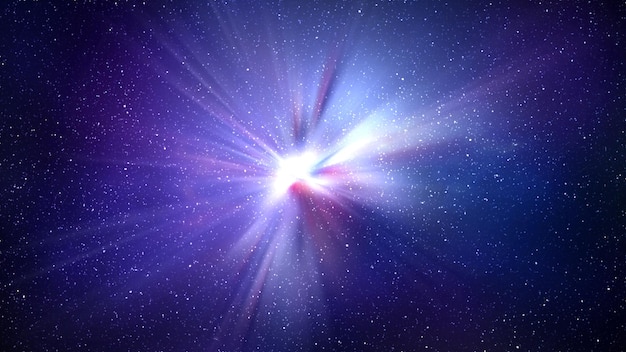 Burst of light in space Night blue starry sky horizontal background