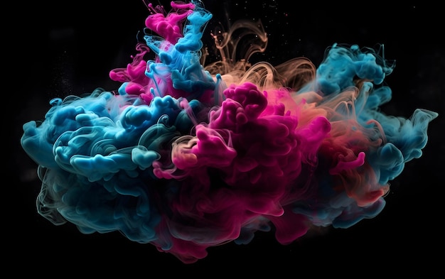 Burst of pink and blue fluid splashes Generative AI