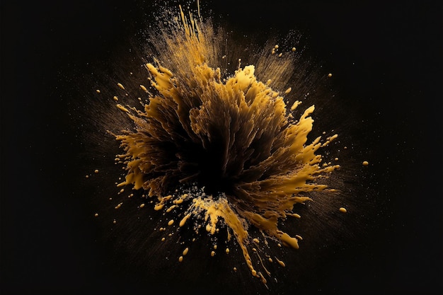 Burst splash inks in elegance glamour style Explosion of gold golden yellow powder black backgrond