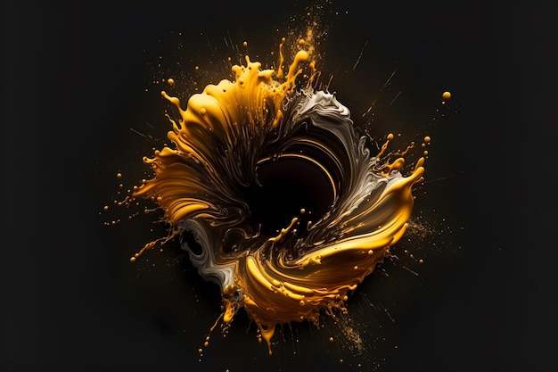 Burst splash inks in elegance glamour style Explosion of gold golden yellow powder black backgrond