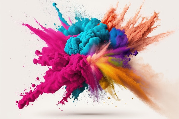 A burst of vibrant powder on a white background