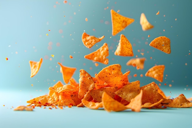 Bursting Doritos Chips Against Turquoise Background