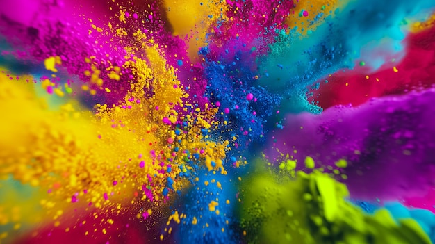 bursting explosion of colorful holi colors powder