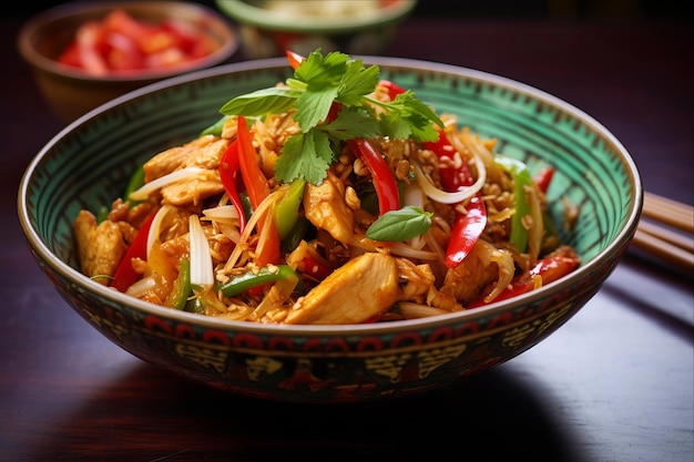 Bursting Flavors Vibrant Chicken Thai Pad in a Bowl