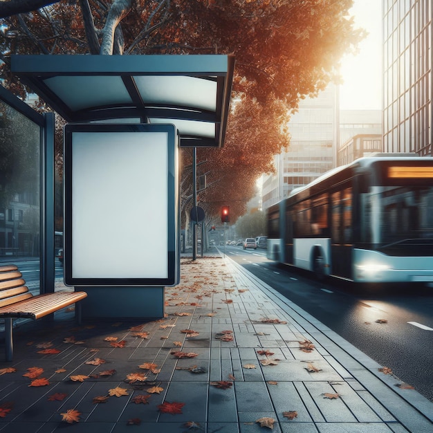 Photo a bus is driving down the street with the words quot fall quot on the sign